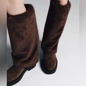 Zara Brown Faux Fur Knee-High Boots NWT